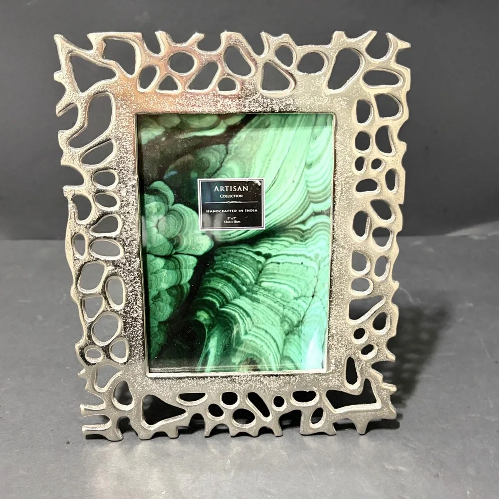 Artisan Collection Silver Openwork Coral Photo Frame 5x7 Handcrafted India